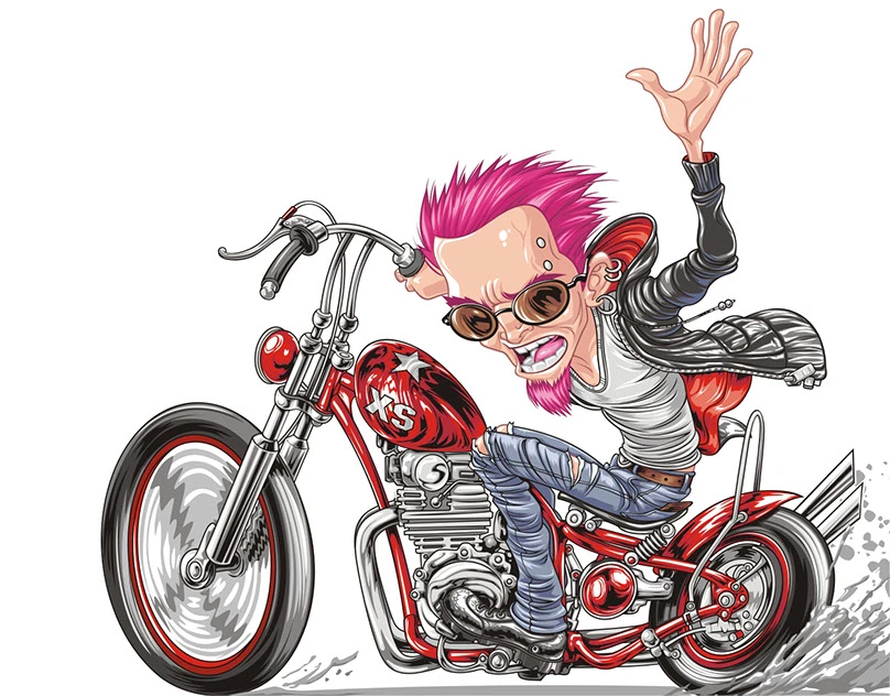 Punk Biker on a Red Chopper